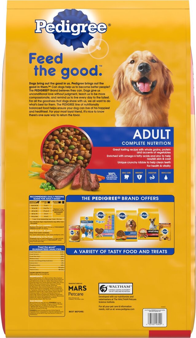 Pedigree Dog Food Complete Nutrition Adult Grilled Steak and Vegetable Dry Dog Food, 44 Pounds