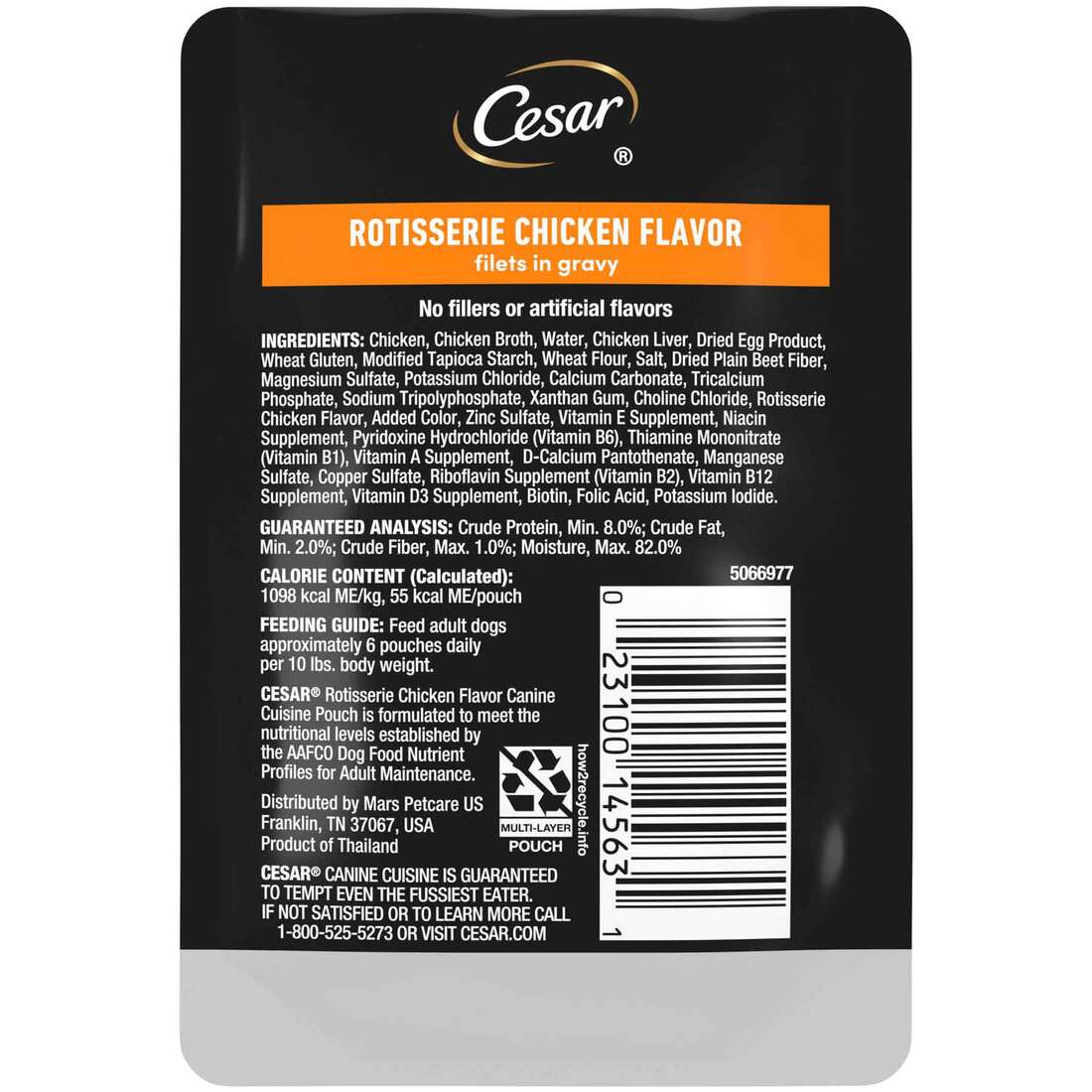 Cesar Wet Dog Food Pouch, Rotisserie Chicken, 1.76 Ounces