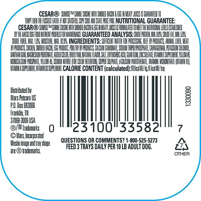 Cesar Sunrise With Smoked Bacon And Egg Souffle Breakfast Dog Food Trays, 3.5 Ounces