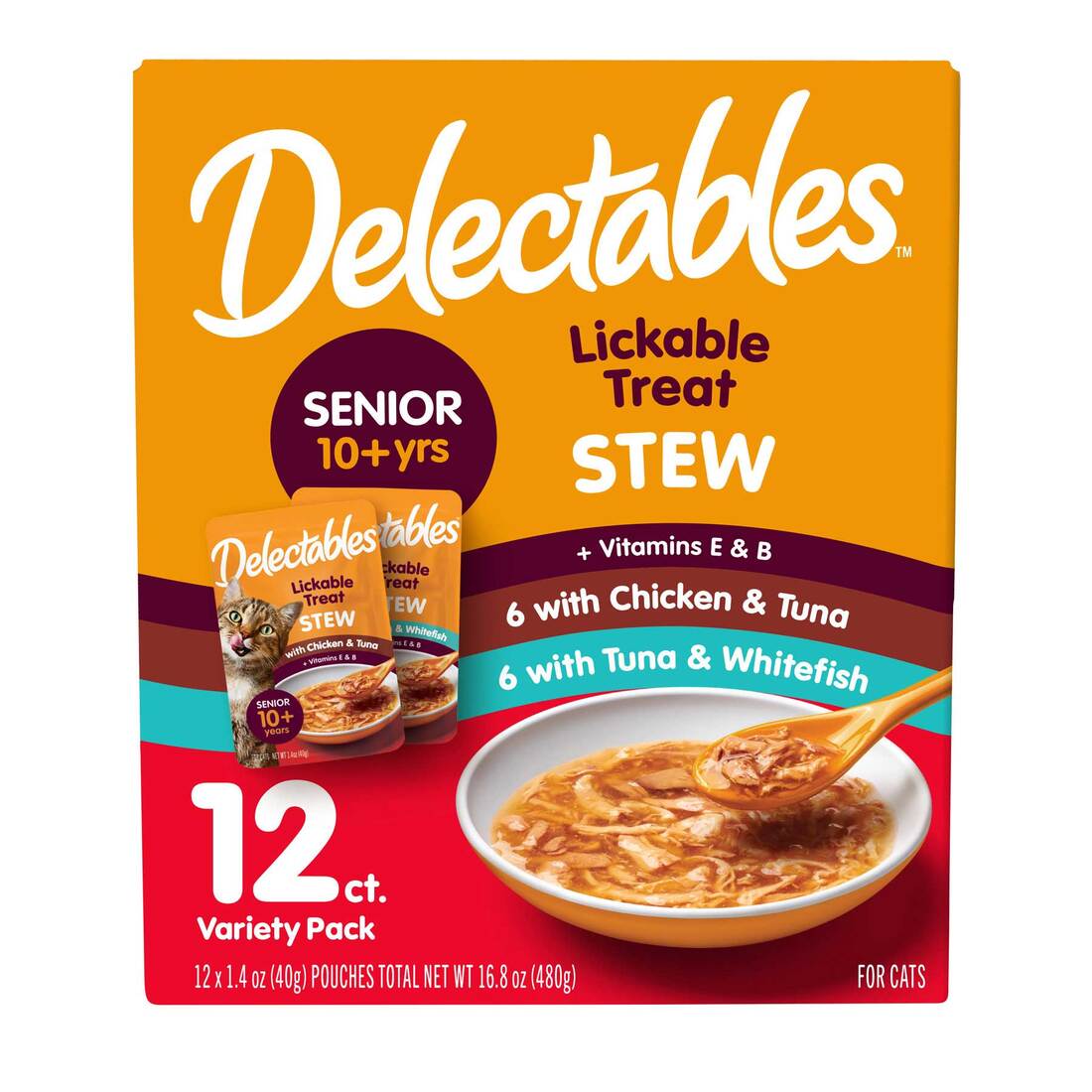 Hartz Delectable Cat Treat Stew- Senior 10+  Variety Pack, 16.8 Ounces, 12 Pack