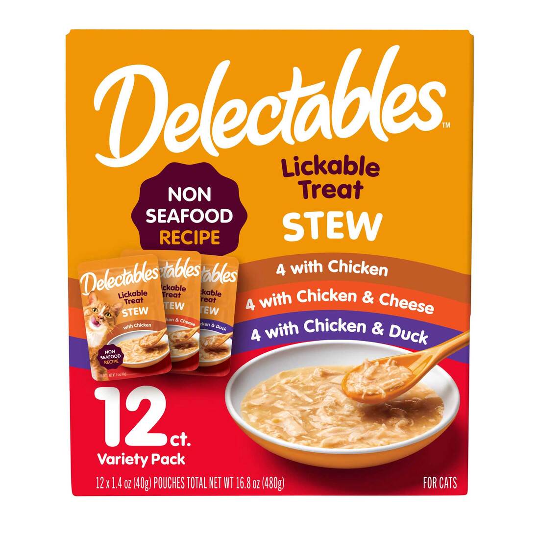 Hartz Delectables Lickable Non-Seafood Variety Pack, 1.4 Ounce Pouches, 12 Pack