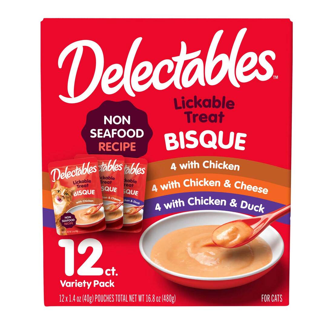 Hartz Delectables Non-Seafood Bisque Variety Pack, 1.4 Ounce Pouches, 12 Pack