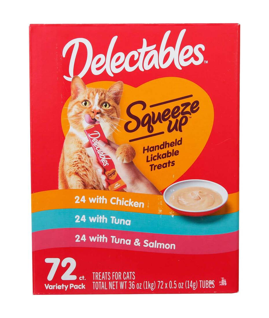 Hartz Delectables Squeeze Ups Lickable Cat Treats Variety Pack, Tuna, Chicken, & Salmon Flavored, 72