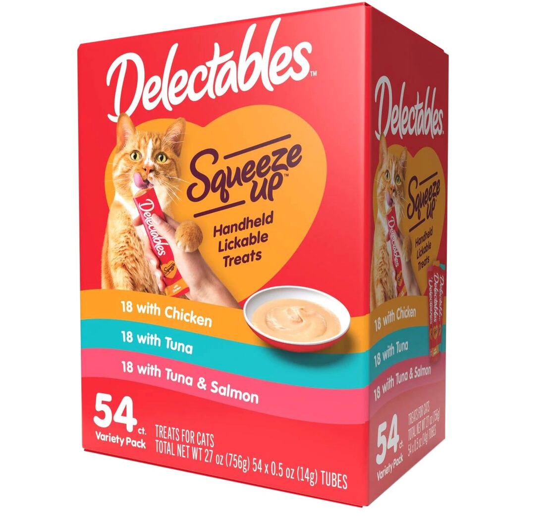 Hartz Delectables Squeeze Ups Lickable Treats Variety Pack, Tuna, Chicken, & Salmon Flavored, 54 Cou