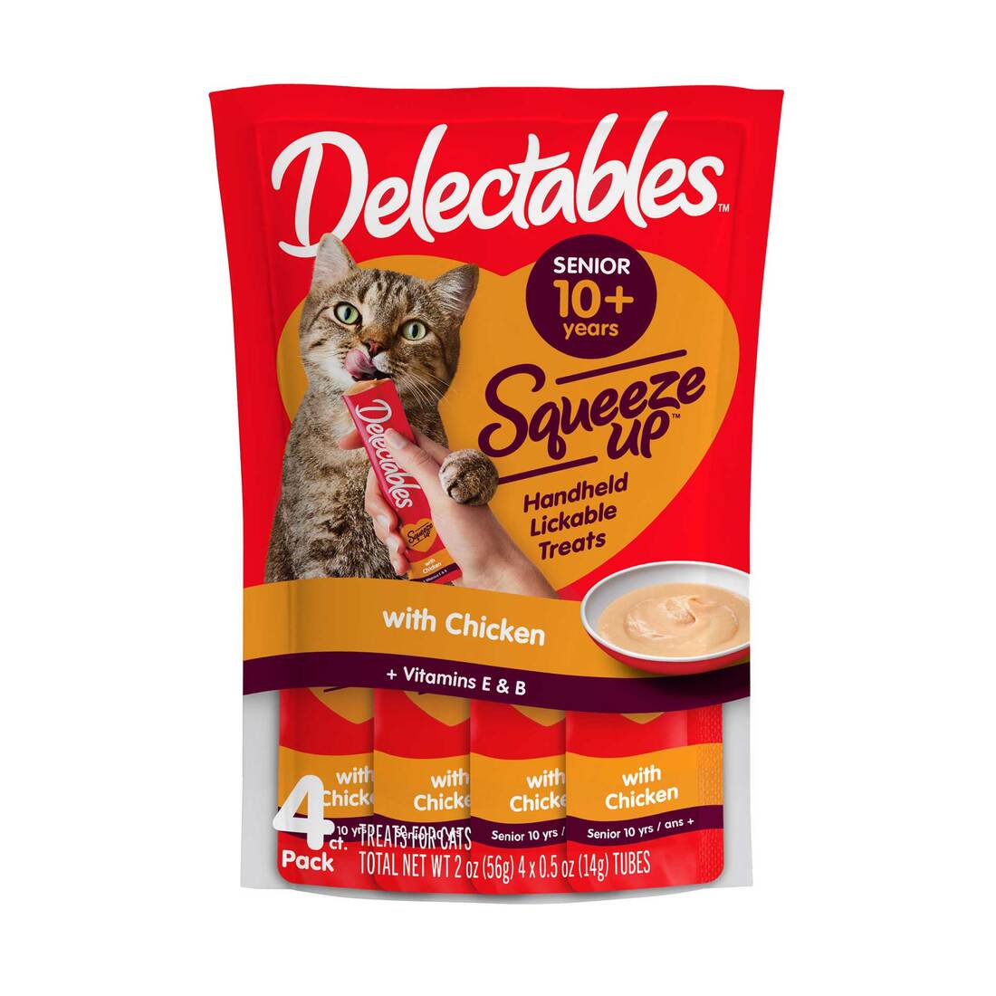 Hartz Delectable Cat Treat Squeeze Ups- Senior 10+ Chicken, 2 Ounces, 4 Count