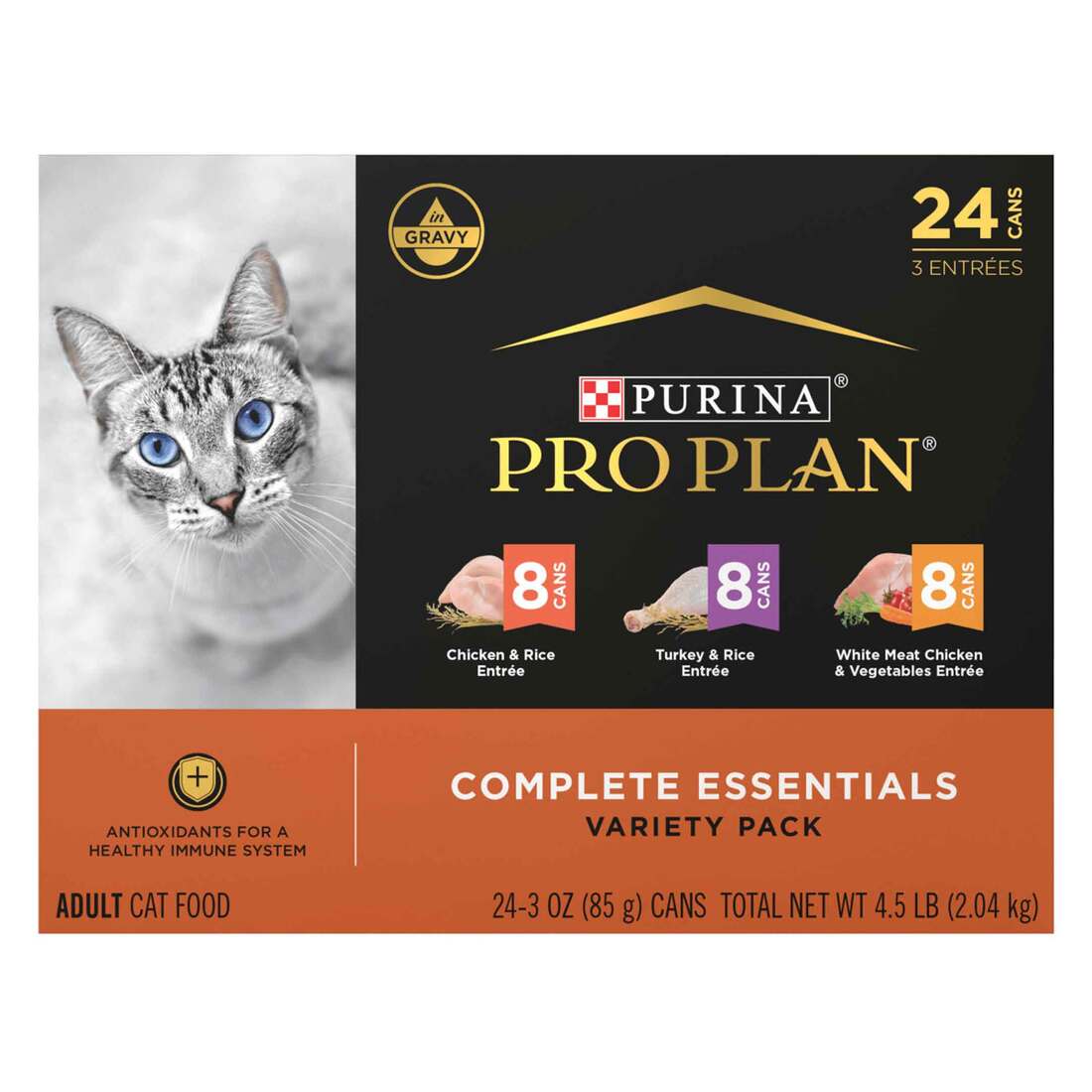 Pro Plan Cat Food Cmplt Esntl Ad Chk/tur/gravy Vp 24ct 72oz