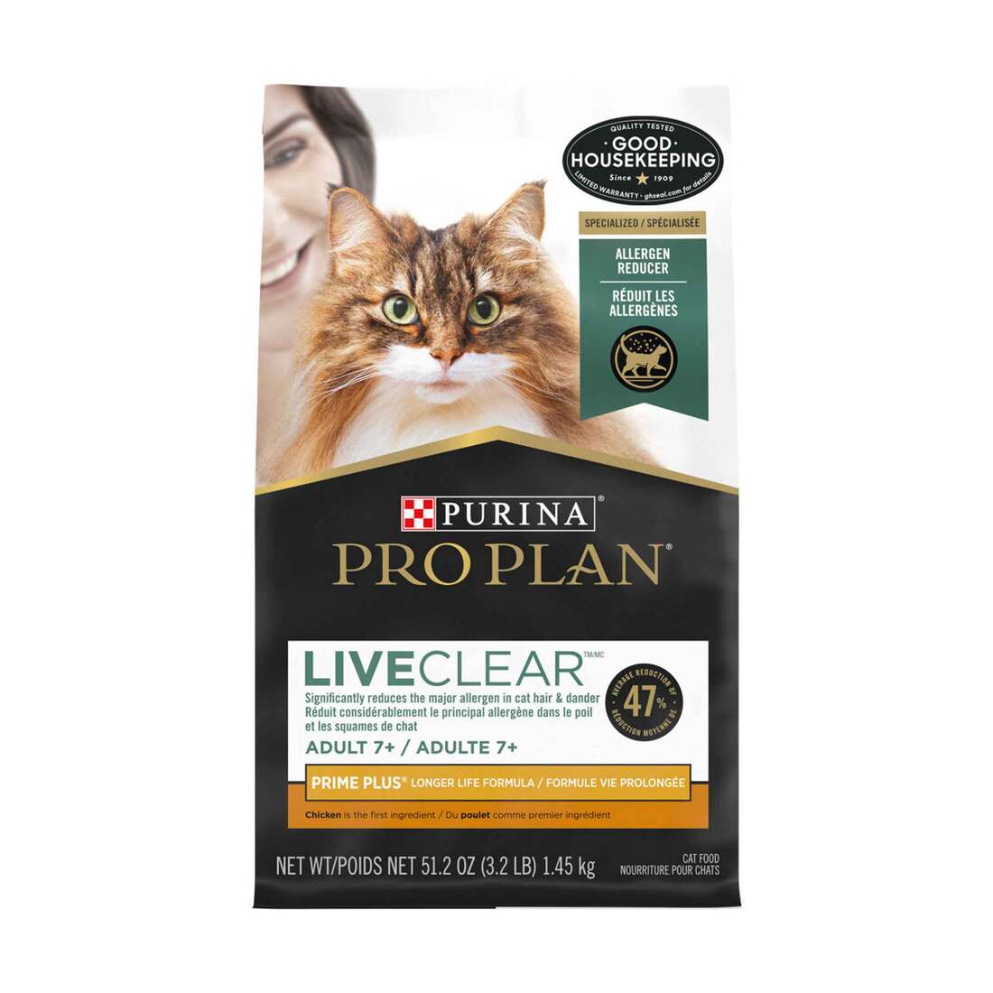 Purina Pro Plan Senior Cat Food, LIVECLEAR Adult 7+ Prime Plus Longer Life Formula - 3.5 Pound Bag