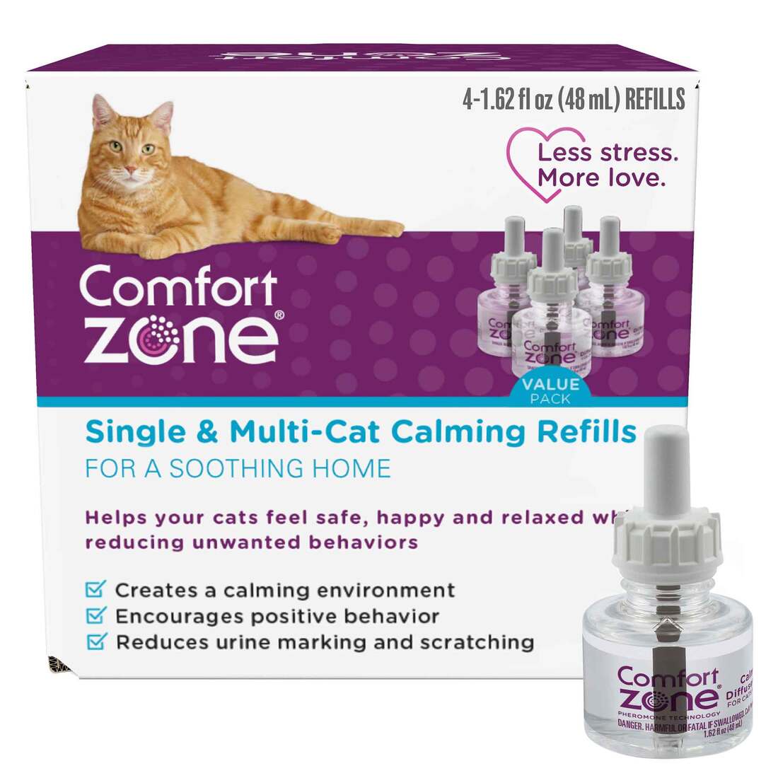 Comfort Zone Single & Multi-Cat Calming Refill, 4 Pack, 48ml
