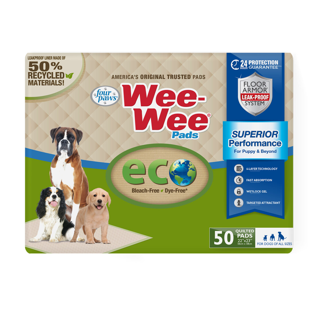 Four Paws Wee-Wee Superior Performance Eco Dog Pee Pads, 50 Count