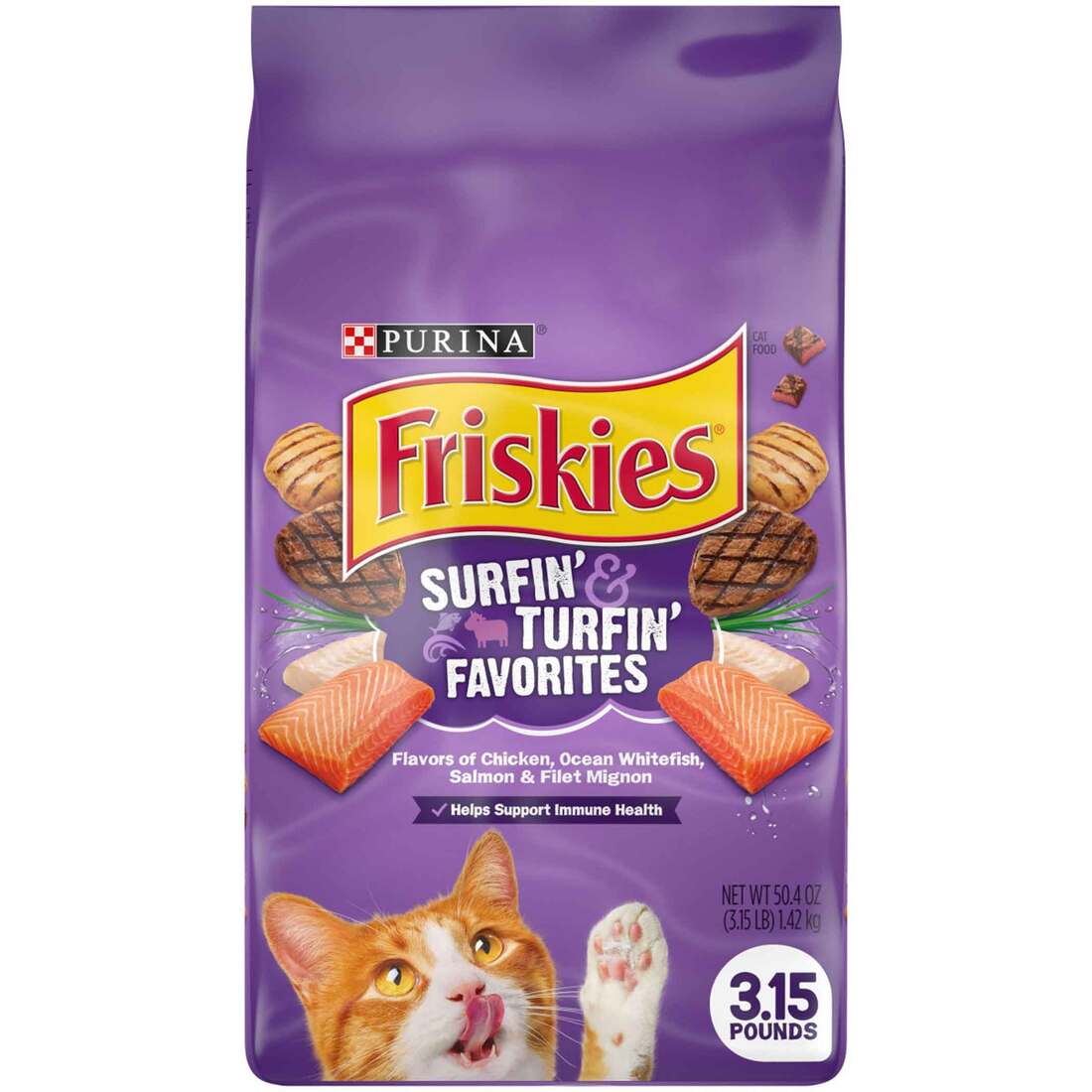 Purina Friskies Dry Cat Food, Surfin' & Turfin' Favorites - 3.15 Pound Bag