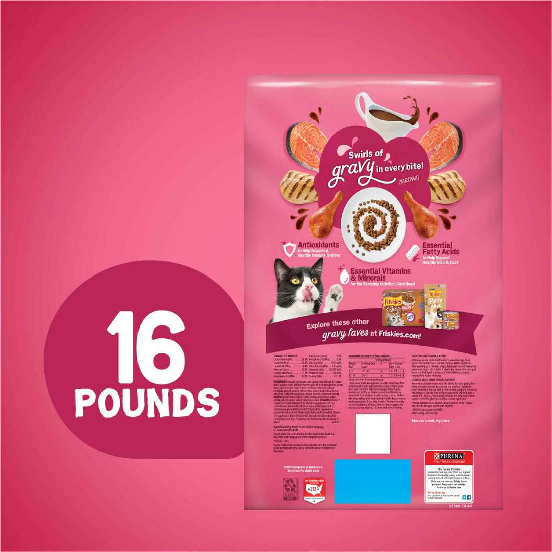 Purina Friskies Dry Cat Food Gravy Swirl'd With Flavors of Chicken, Salmon and Gravy - 16 Pound Bag