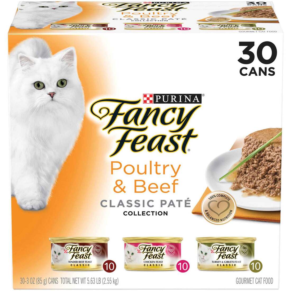 Fancy Feast Poultry and Beef Feast Classic Pate Collection Grain Free Wet Cat Food Variety Pack - (3