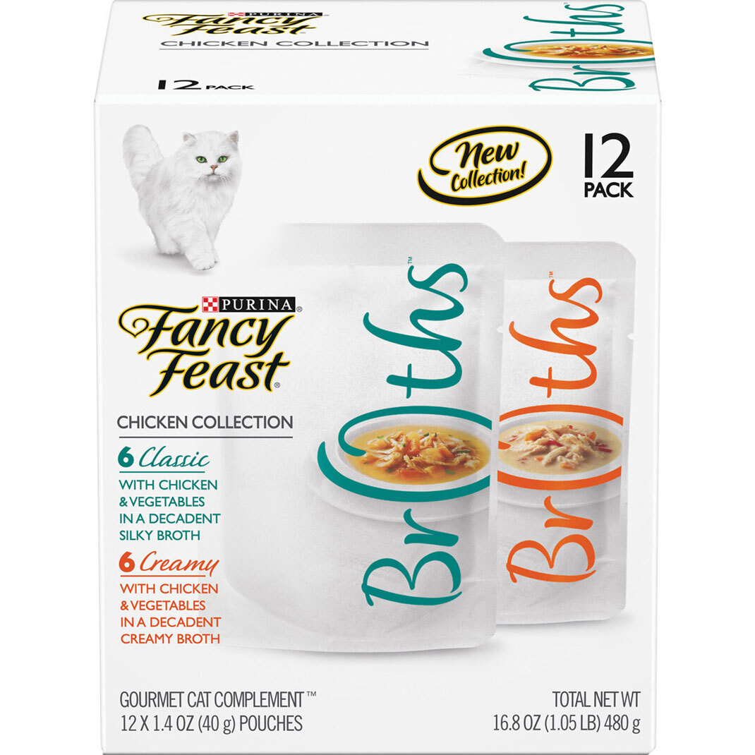 Purina Fancy Feast Chicken Broth Complement Lickable Grain Free Wet Cat Food Variety Pack - (12) 1.4