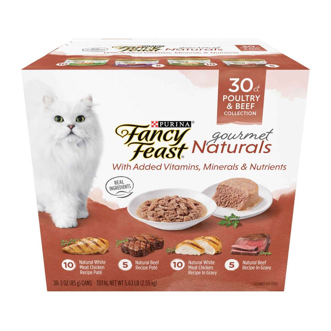 Purina Fancy Feast Wet Cat Food Variety Pack Gourmet Naturals Poultry and Beef Collection - (30) 3 O