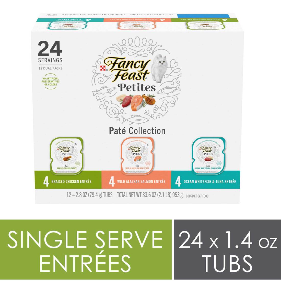 Purina Fancy Feast Petites Wet Cat Food, Gourmet Pate Collection Variety Pack (24), 2.8 Ounces