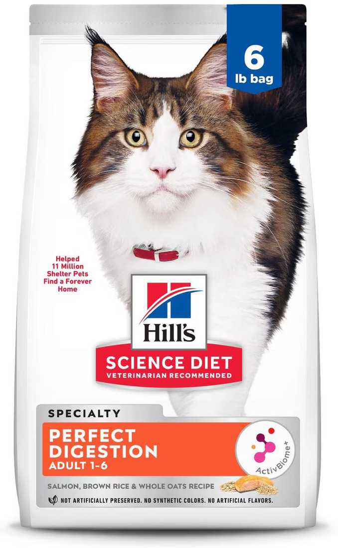 Hill's Science Diet Adult Perfect Digestion Dry Cat Food, Salmon, Brown Rice & Whole Oats, 6 Pounds