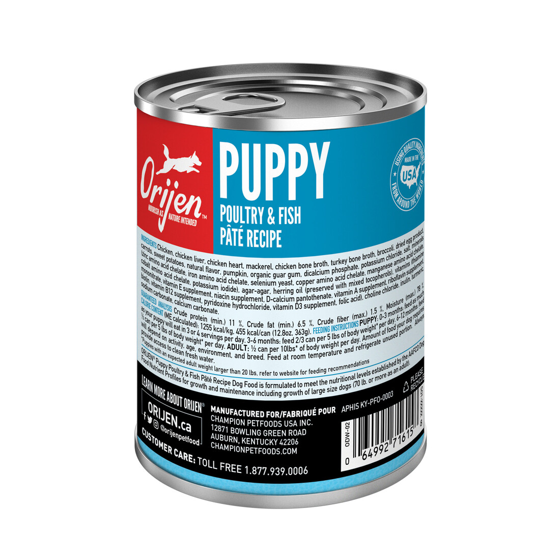 ORIJEN Puppy Recipe, Poultry & Fish Pâté, Grain-Free, Premium Wet Dog Food, 12.8 Ounces