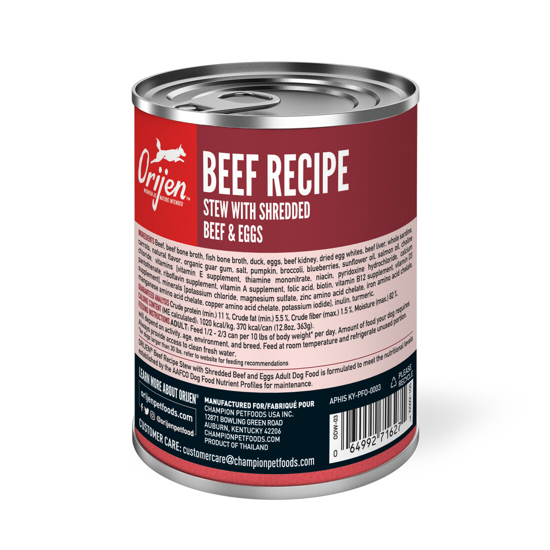 ORIJEN Real Meat Shreds, Grain-Free, Beef Recipe Stew, Premium Wet Dog Food, 12.8 Ounces