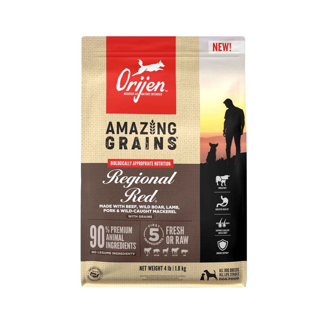ORIJEN® Dry Dog Food, High Protein, Amazing Grains Regional Red, 4 Pounds