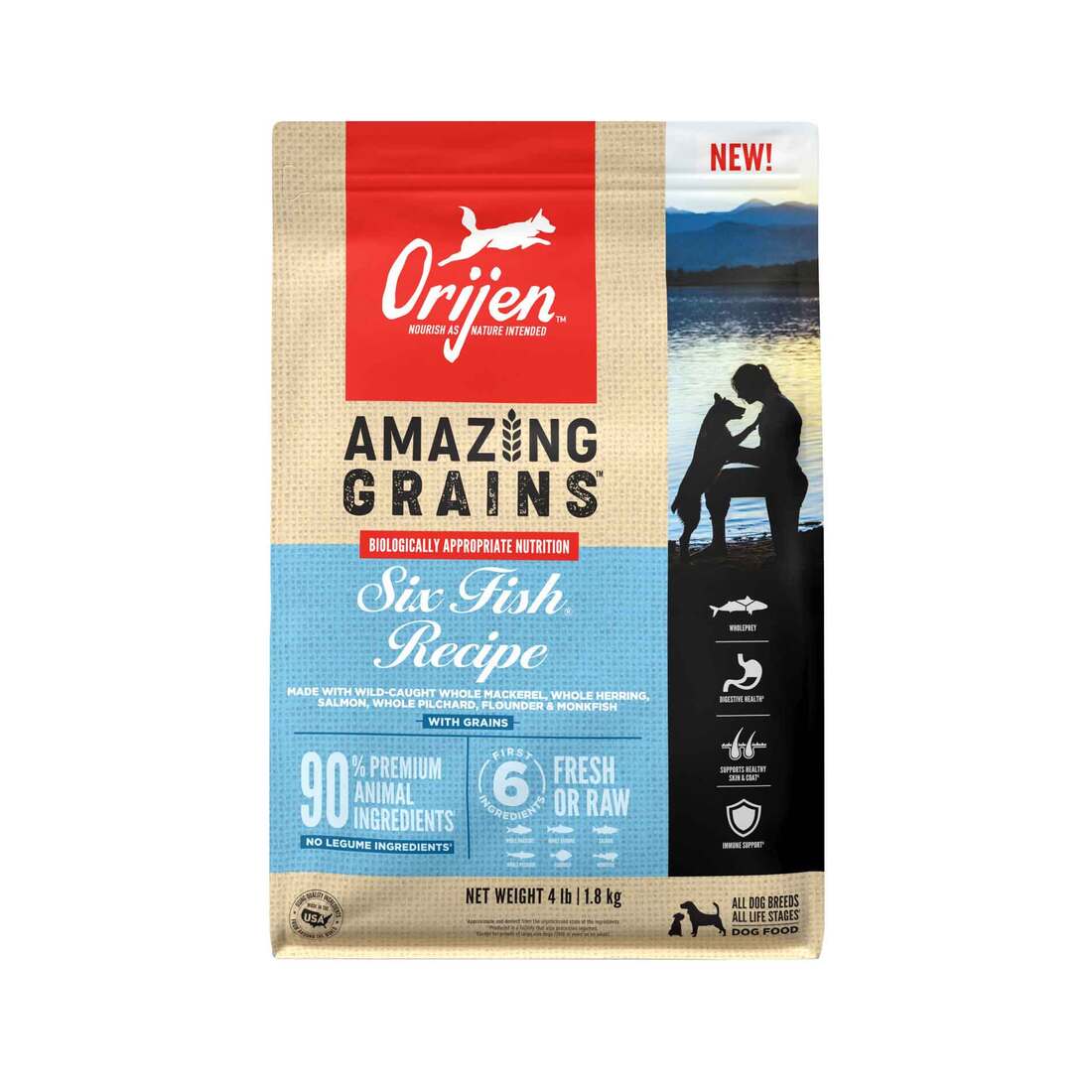 ORIJEN® Dry Dog Food, High Protein, Amazing Grains Six Fish Recipe, 4 Pounds