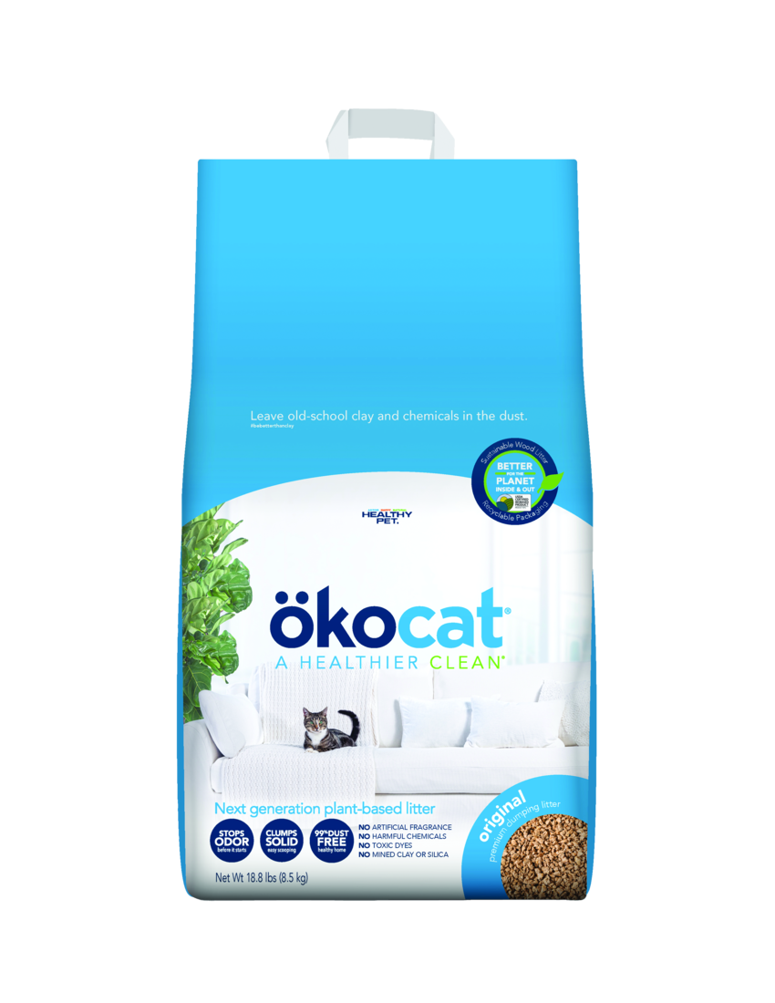 Okocat Original Premium Natural Wood Clumping Cat Litter, Unscented, 19.8 Pounds