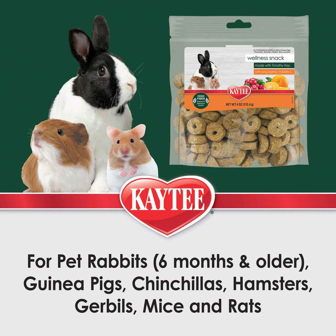 Kaytee Timothy Baked Wellness Biscuit Snacks with Vitamin C, Cranberry and Orange Small Animal Treat