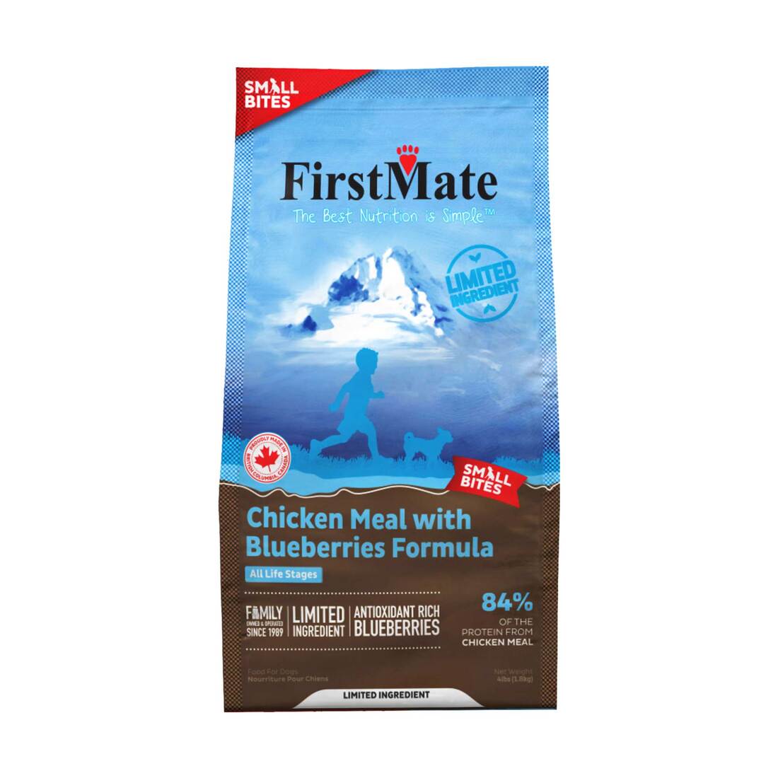 FirstMate Limited Ingredient Chicken With Blueberries Small Bites Dry Dog Food, 4 Pounds