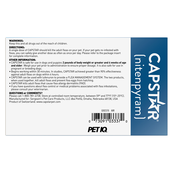 Capstar Flea Tablets for Dogs, 2-25 Pounds, 6 Count