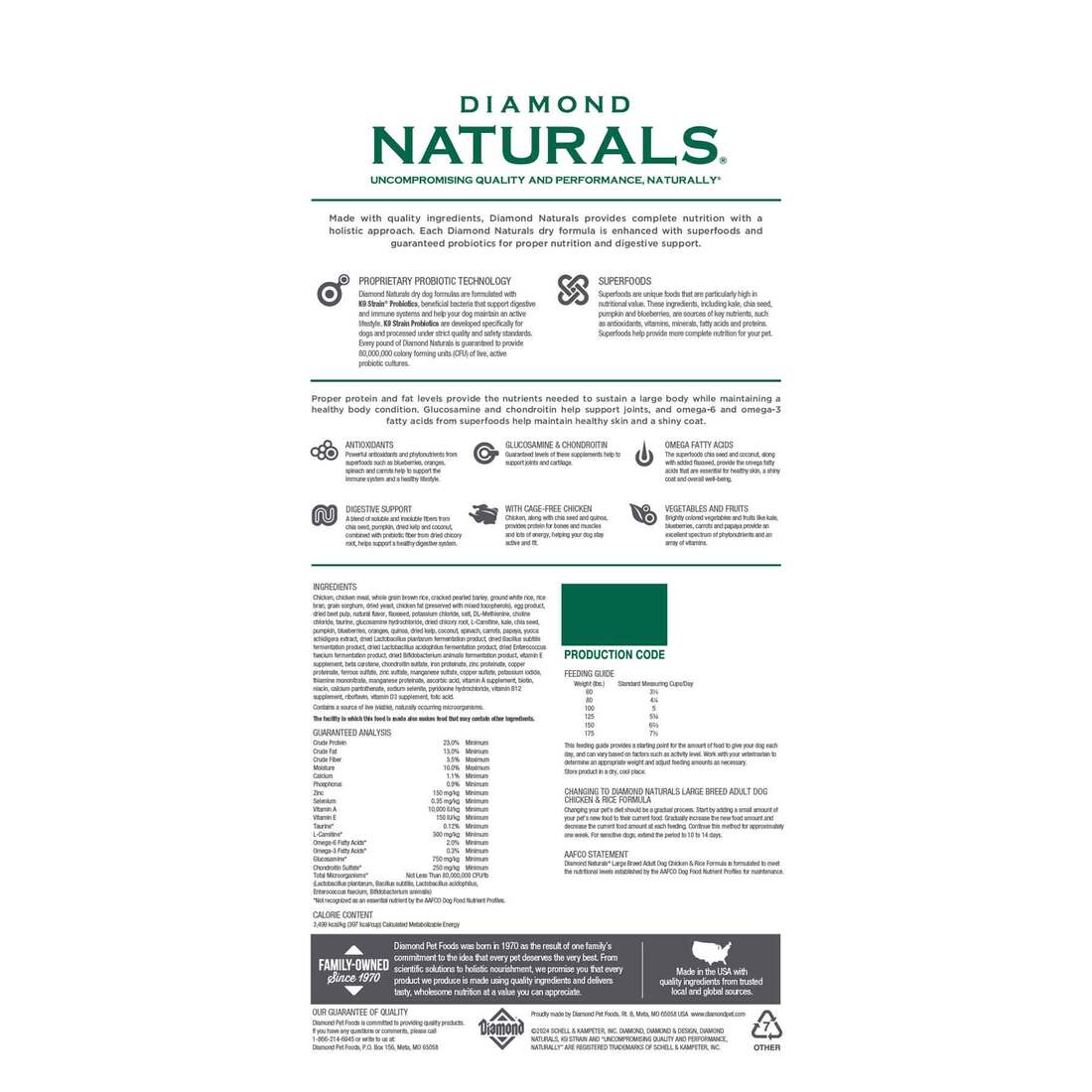 Diamond Naturals Large Breed Adult Dog Chicken & Rice Formula, 40 Pounds