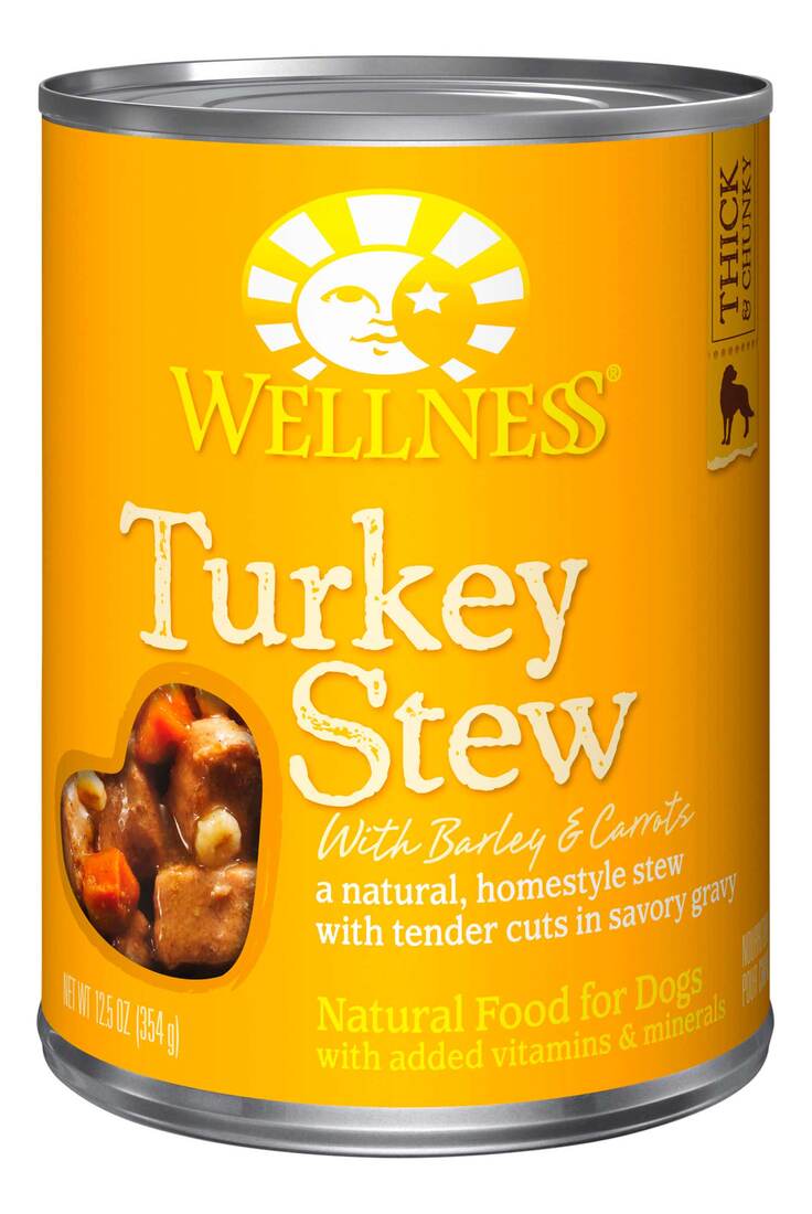 Wellness Thick & Chunky Natural Canned Dog Food, Turkey Stew, 12.5-Ounce Can