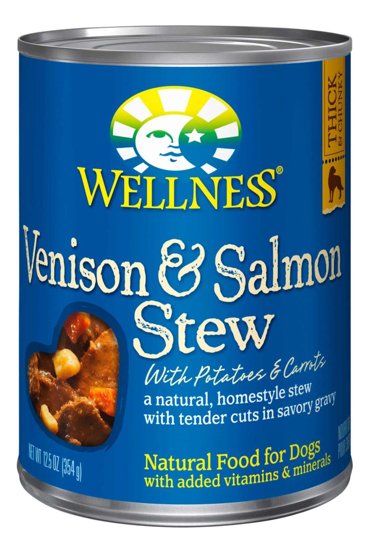 Wellness Thick & Chunky Natural Canned Dog Food, Venison & Salmon Stew, 12.5-Ounce Can