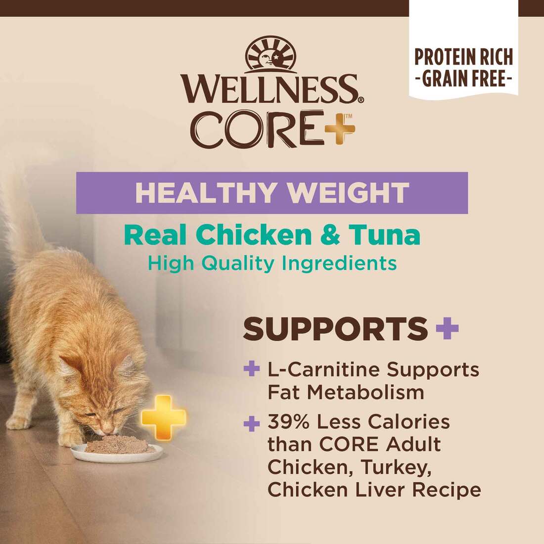 Wellness CORE+ Healthy Weight Natural Grain Free Canned Wet Cat Food,  Chicken & Tuna Pate, 2.8 Ounce | Pet Supplies Plus