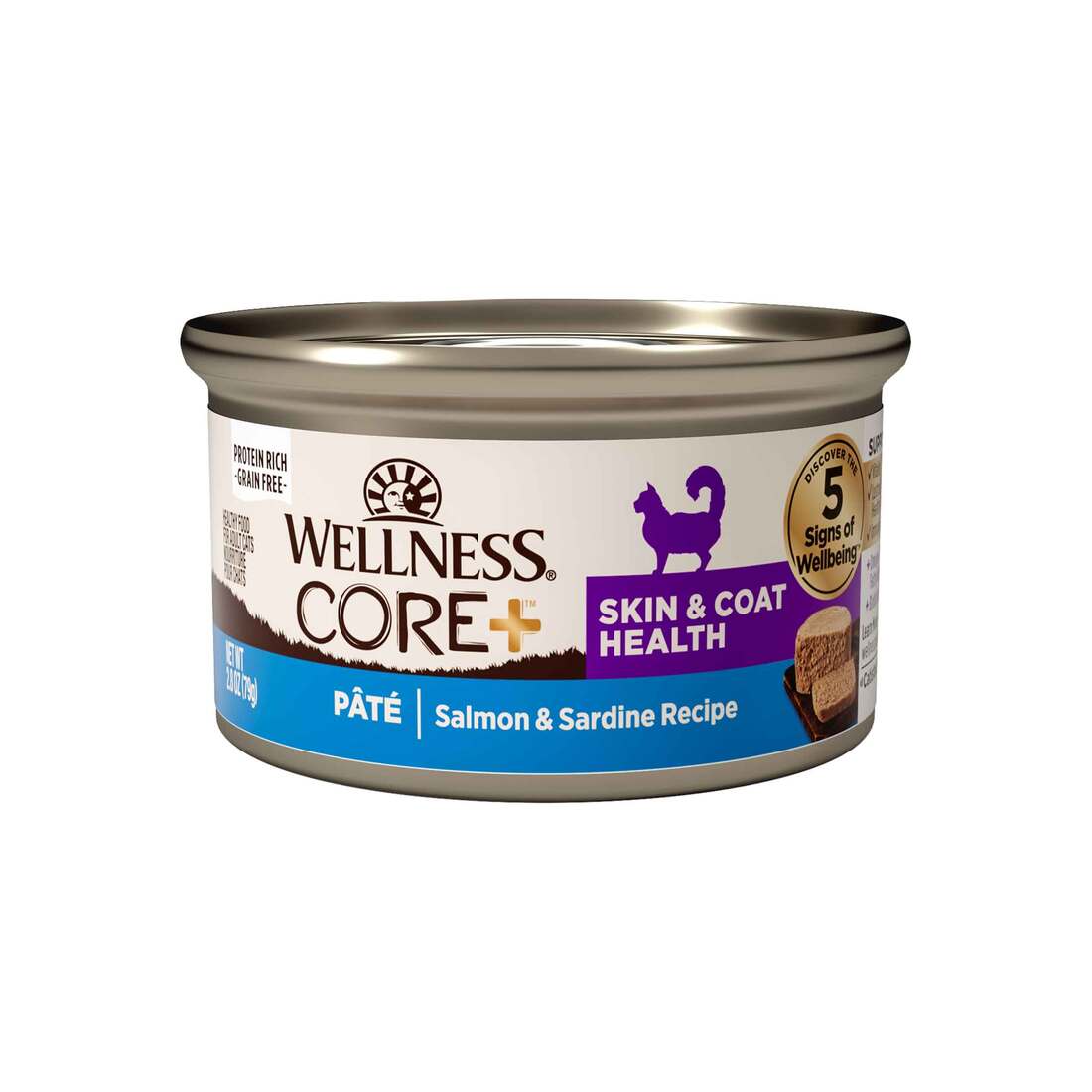 Wellness CORE+ Skin & Coat Natural Grain Free Canned Wet Cat Food ...