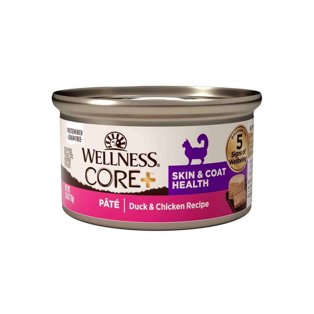 Wellness CORE+ Skin & Coat Natural Grain Free Canned Wet Cat Food, Duck &  Chicken Pate, 2.8 Ounces | Pet Supplies Plus