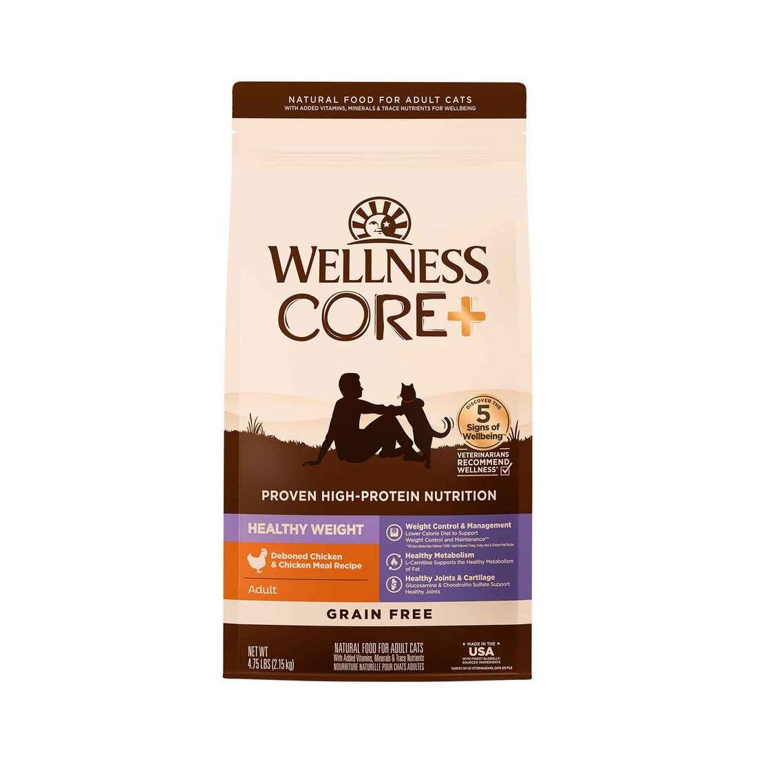 Wellness CORE+ Healthy Weight Grain Free Adult Dry Cat Food, Chicken &  Chicken Meal Recipe, 4.75 Pou | Pet Supplies Plus