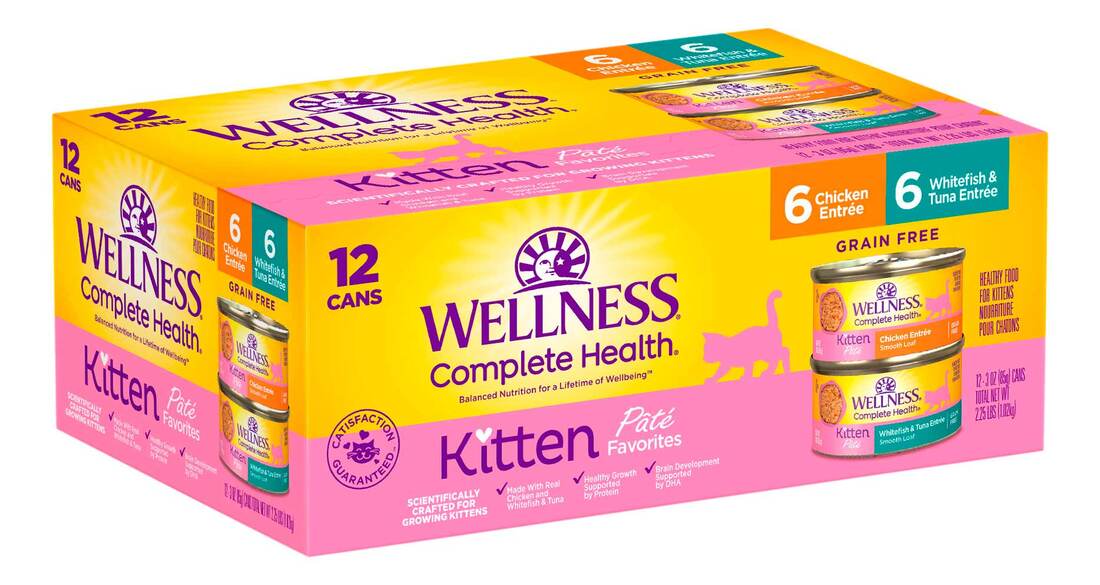 Wellness Complete Health Natural Wet Cat Food, Kitten Whitefish & Tuna and Chicken Pate Variety Pack