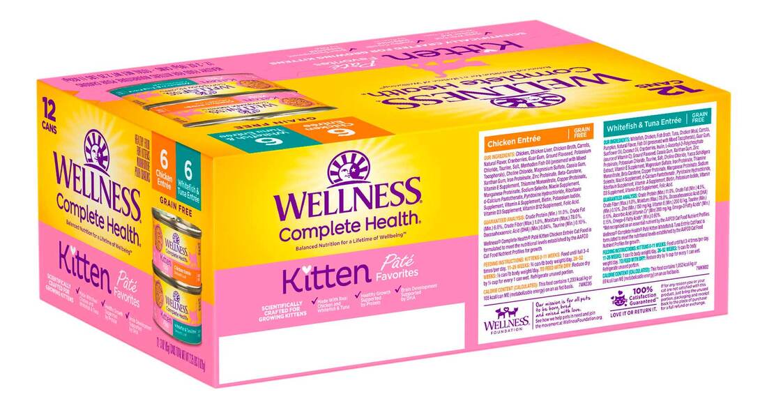 Wellness Complete Health Natural Wet Cat Food, Kitten Whitefish & Tuna and Chicken Pate Variety Pack