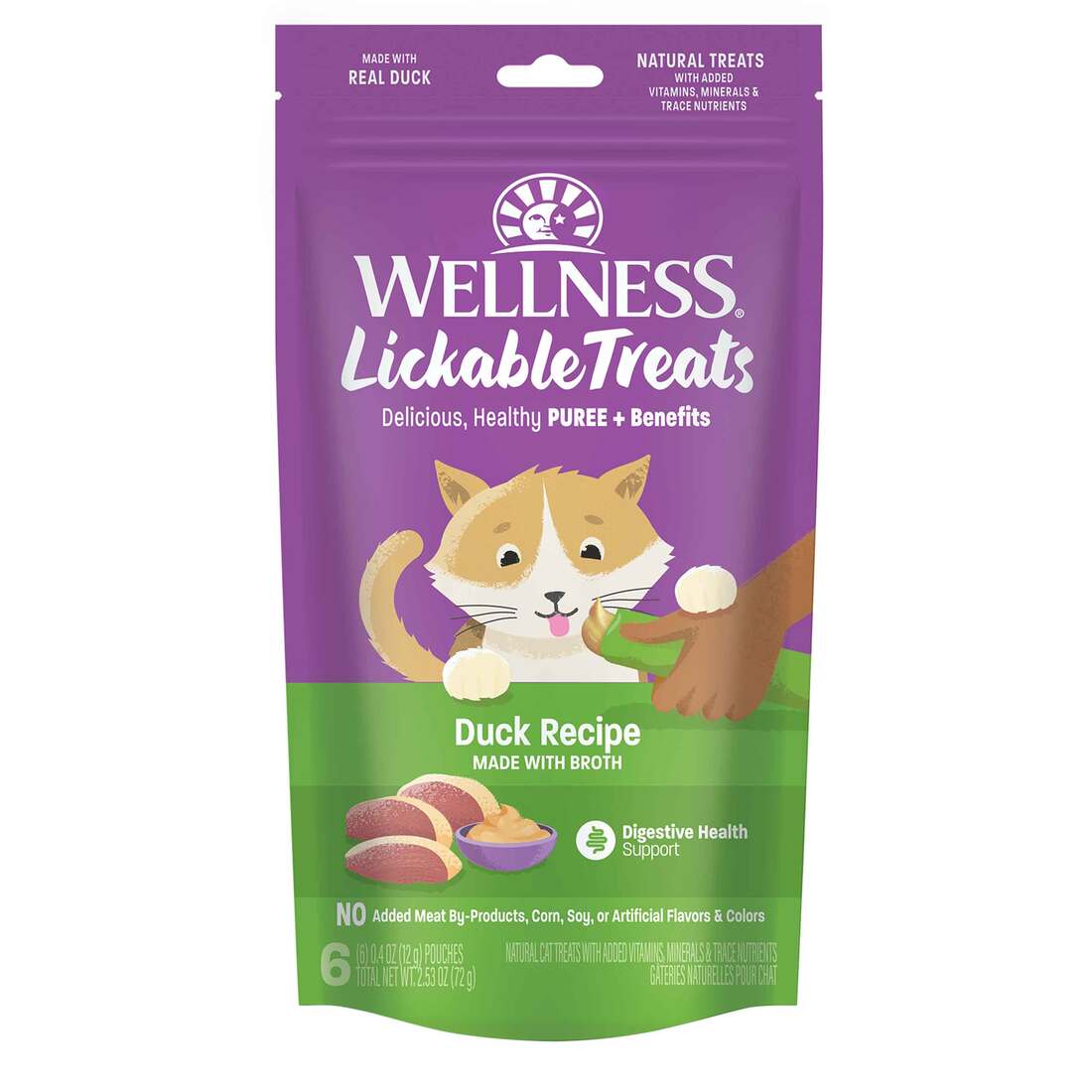 Wellness Lickable Treats Soft Puree Natural Grain Free Cat Treats, Duck,  Contains 6 - 0.4 Ounce Tube | Pet Supplies Plus, image size:1100x1100