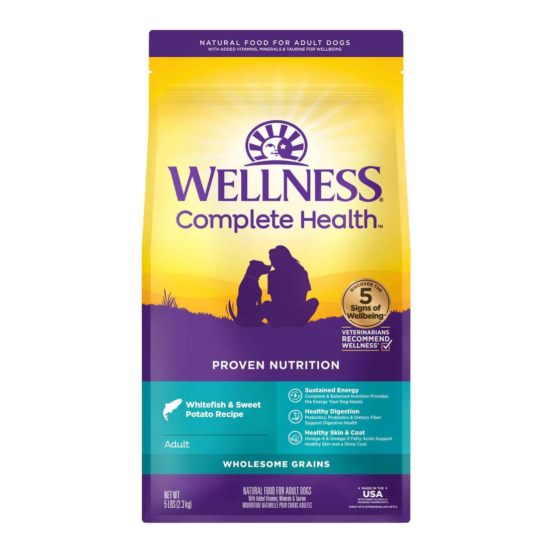 Wellness Complete Health Natural Dry Dog Food, Whitefish & Sweet Potato, 5-Pound Bag