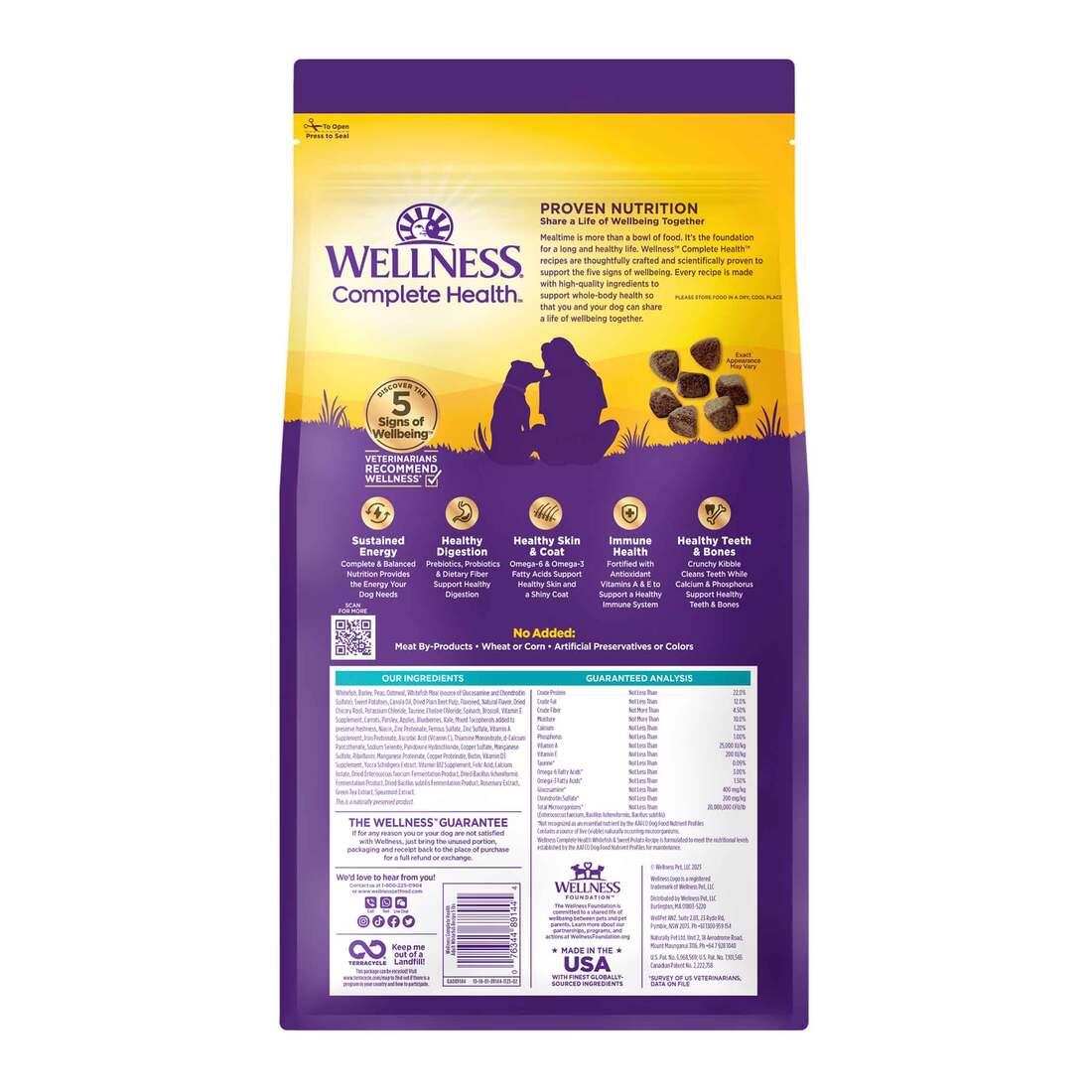 Wellness Complete Health Natural Dry Dog Food, Whitefish & Sweet Potato, 5-Pound Bag