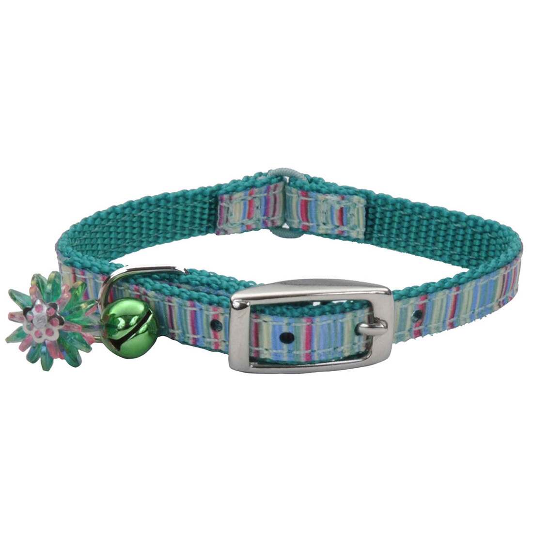 Coastal Pet Products Li'l Pals® Ribbon Safety Kitten Collar, Green Stripe, 3/8" x 06"-08"