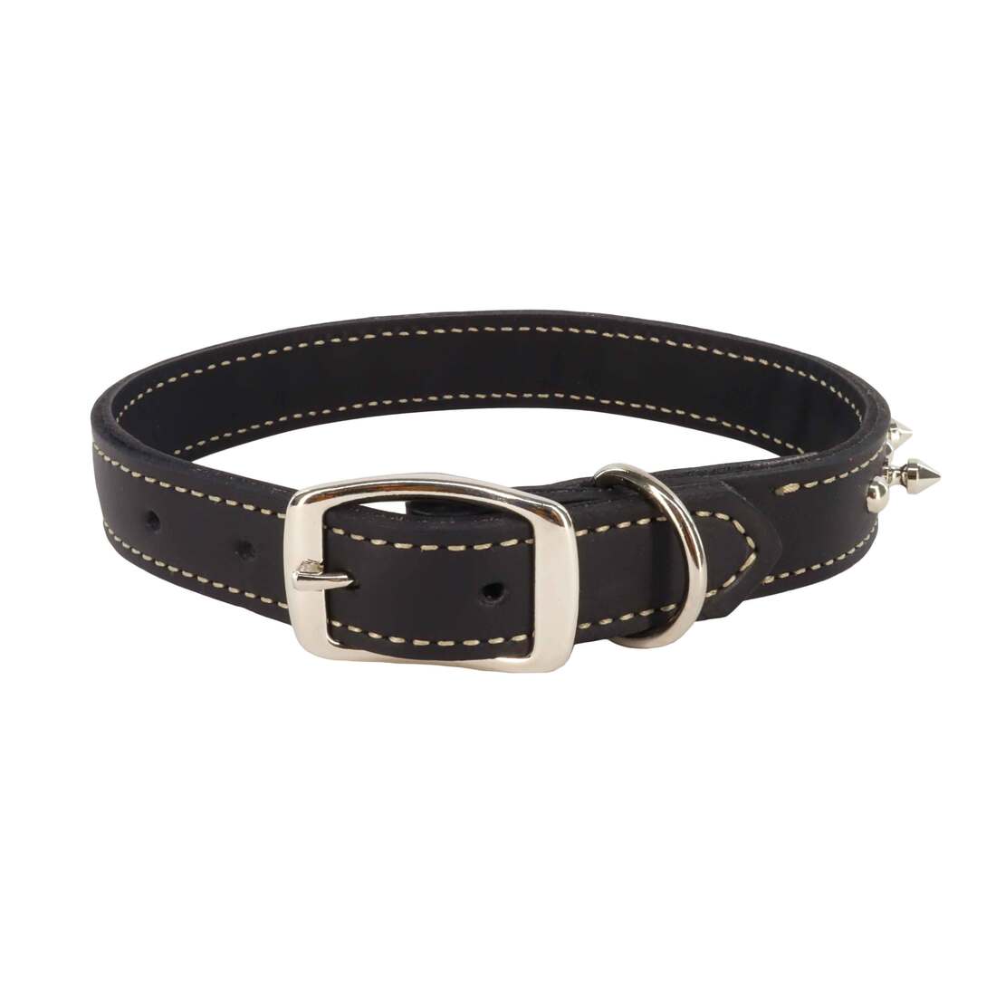 Circle T Oak Tanned Leather Double-Ply Spiked Dog Collar, Black, Large