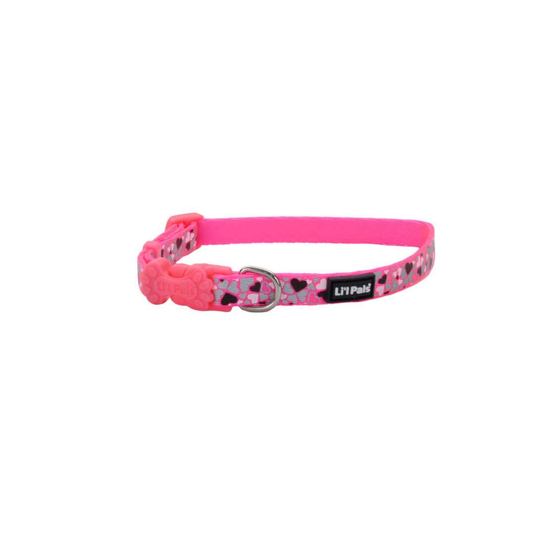 Coastal Pet Products Li'l Pals® Reflective Dog Collar, Pink Heart Reflective, 3/8" x 08"-12"