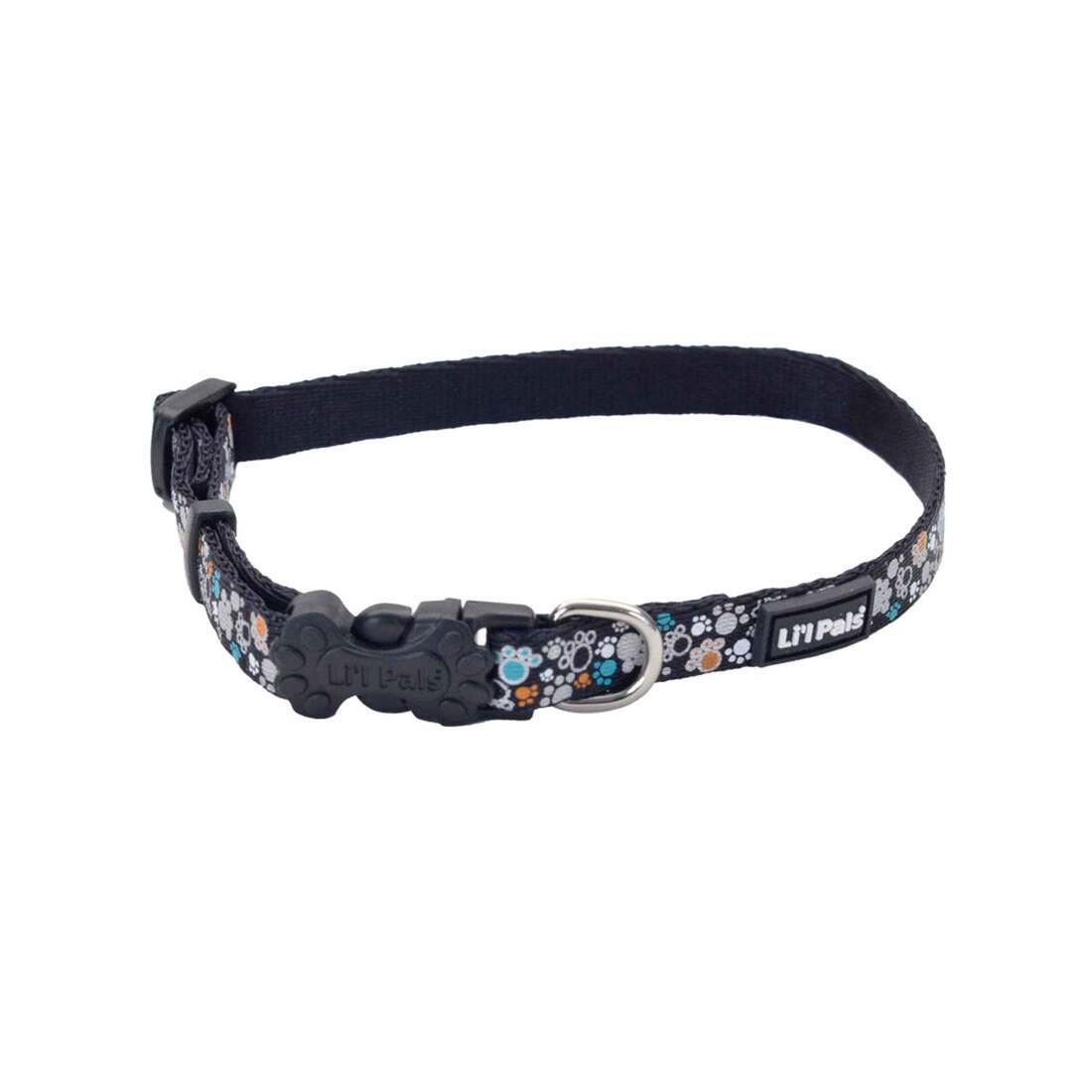 Coastal Pet Products Li'l Pals® Reflective Dog Collar, Teal Orange Paws, 3/8" x 08"-12"