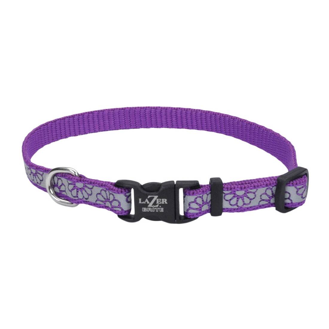 Lazer Brite® Reflective Open-Design Adjustable Collar, Purple Daisy, 3/8" x 08"-12"