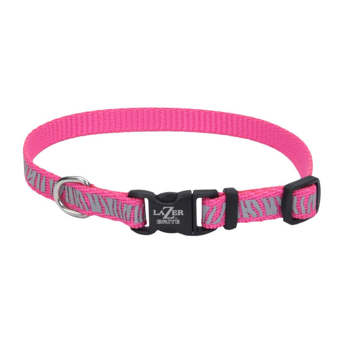 Lazer Brite® Reflective Open-Design Adjustable Collar, Pink Zebra, 3/8" x 08"-12"