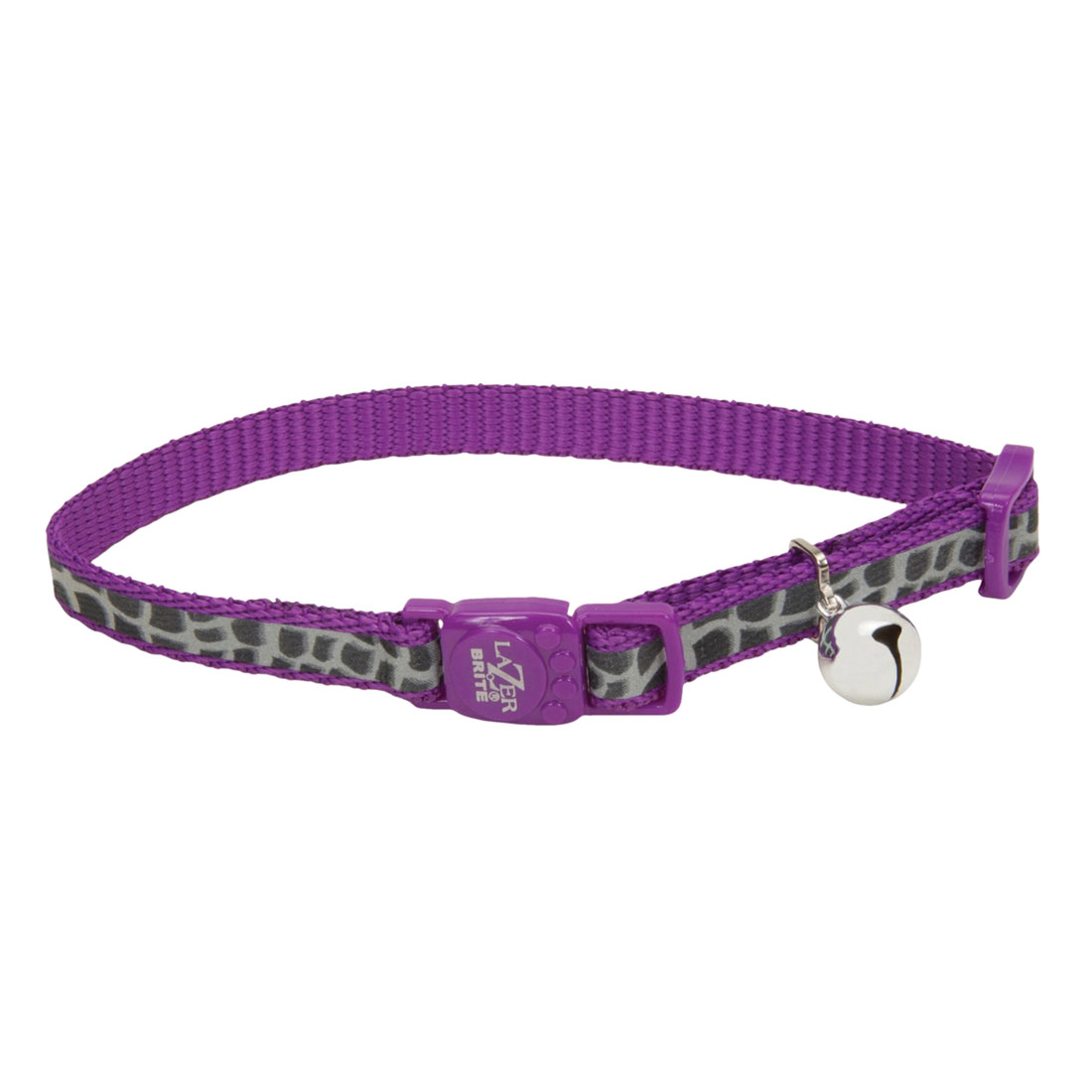 Lazer Brite® Reflective Adjustable Breakaway Cat Collar, Purple Animal Print, 3/8" x 08"-12"
