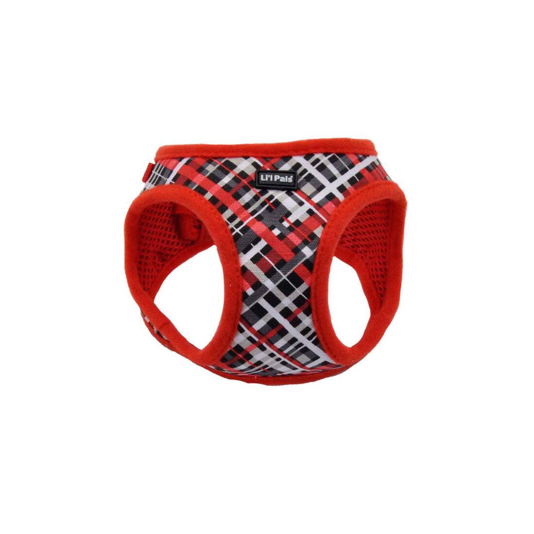 Coastal Pet Products Li'l Pals® Canvas Dog Harness, Red and Grey Plaid, 3/8" x 10"-12"