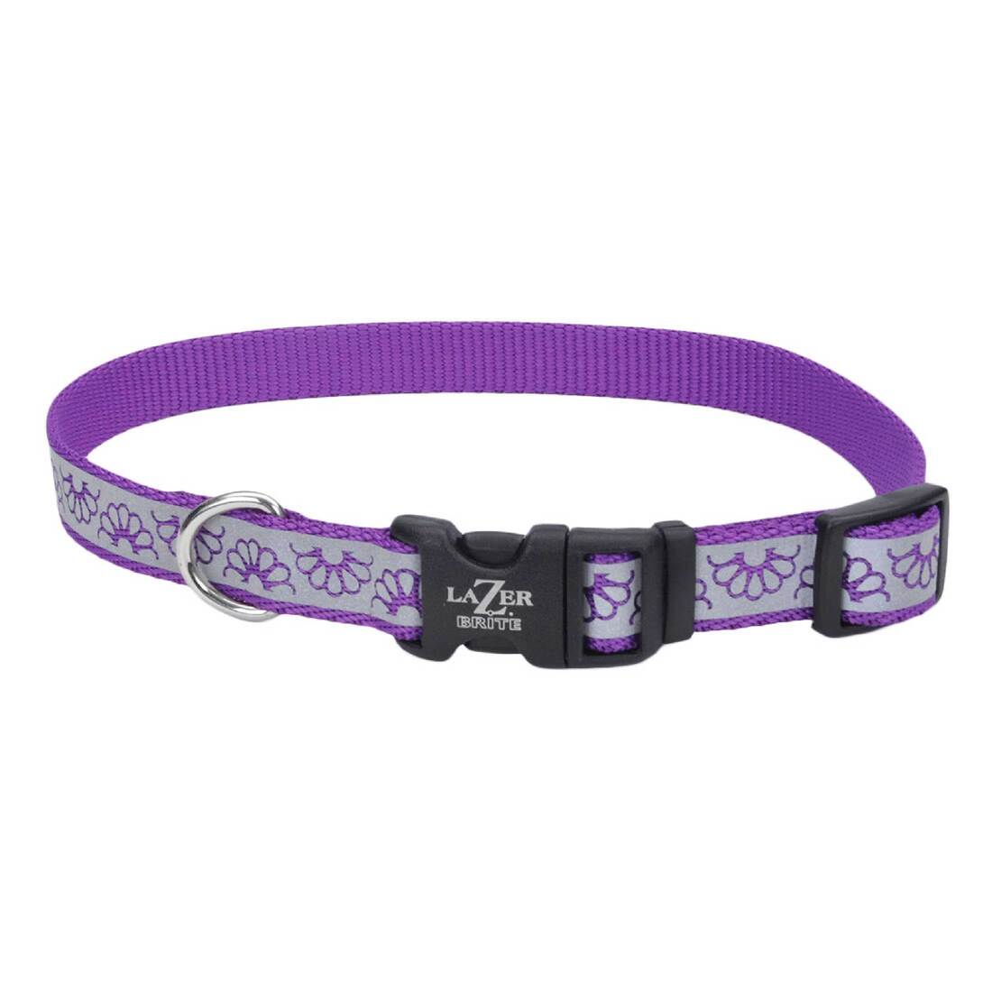 Lazer Brite® Reflective Open-Design Adjustable Collar, Purple Daisy, 5/8" x 12"-18"