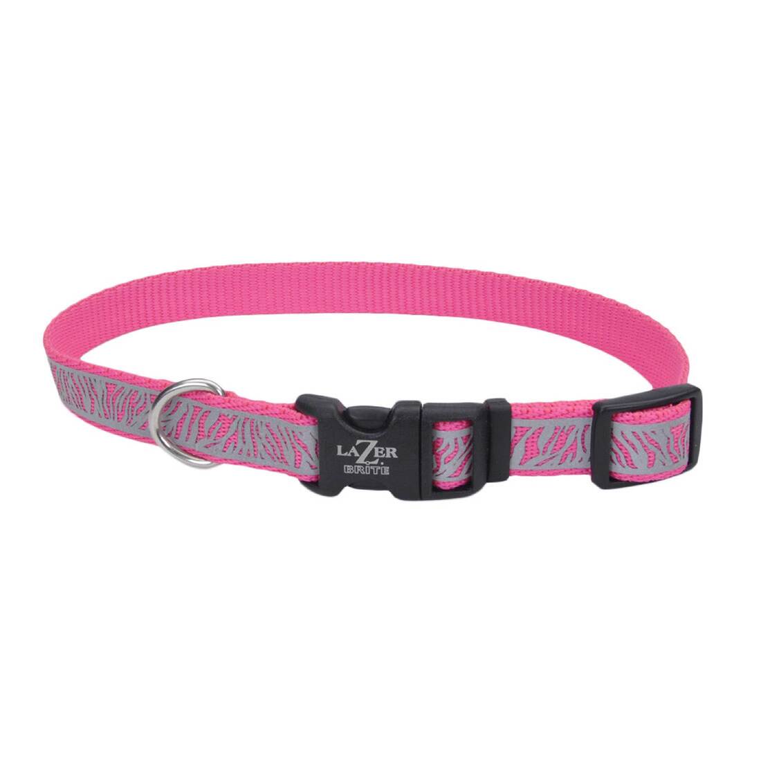 Lazer Brite® Reflective Open-Design Adjustable Collar, Pink Zebra, 5/8" x 12"-18"